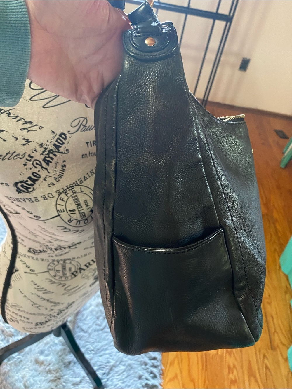 Cole Haan Black pebble Leather Shoulder Bag with Gold-Tone Accents - Picture 4 of 16